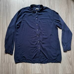 Velvet by Graham & Spencer Womens Velvet Collar Button Down Shirt Blue Size L